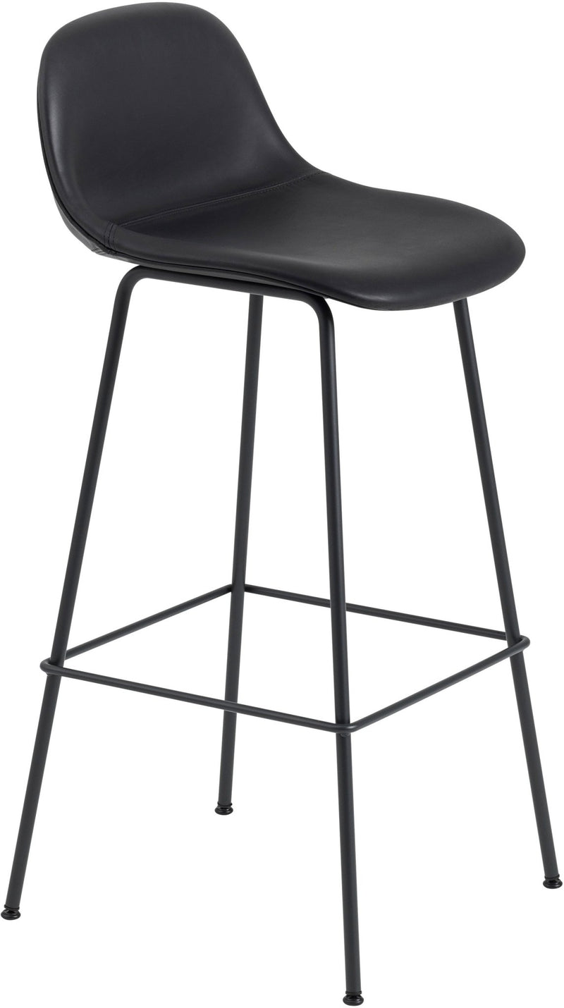 Fiber Bar Stool With Backrest - Tube Base - Muuto - Stools + Benches + Ottomans - Black Seat & Black Base - HORNE