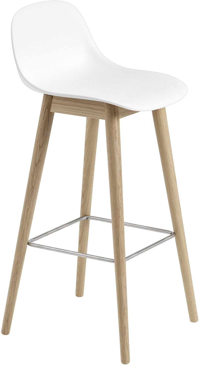Fiber Counter Stool With Backrest - Wood Base - Muuto - Stools + Benches + Ottomans - Black Seat & Black Base - HORNE