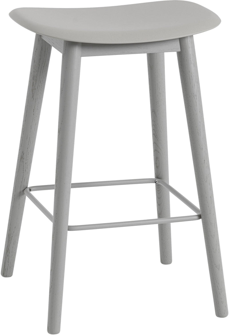 Fiber Stool Without Back - Wood Base - Muuto - Stools + Benches + Ottomans - Black Seat & Black Base - Counter Height - HORNE