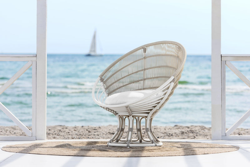 Franco Albini Luna Sun Chair - Exterior - Sika Design - Outdoor Furniture - Natural - Tempotest White Canvas - HORNE