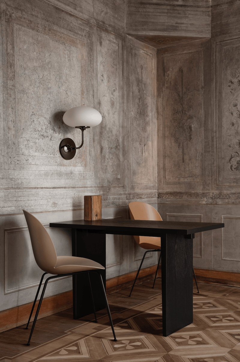 Beetle Dining Chair - Antique Brass Base - Gubi - Chairs - Alabaster White - HORNE