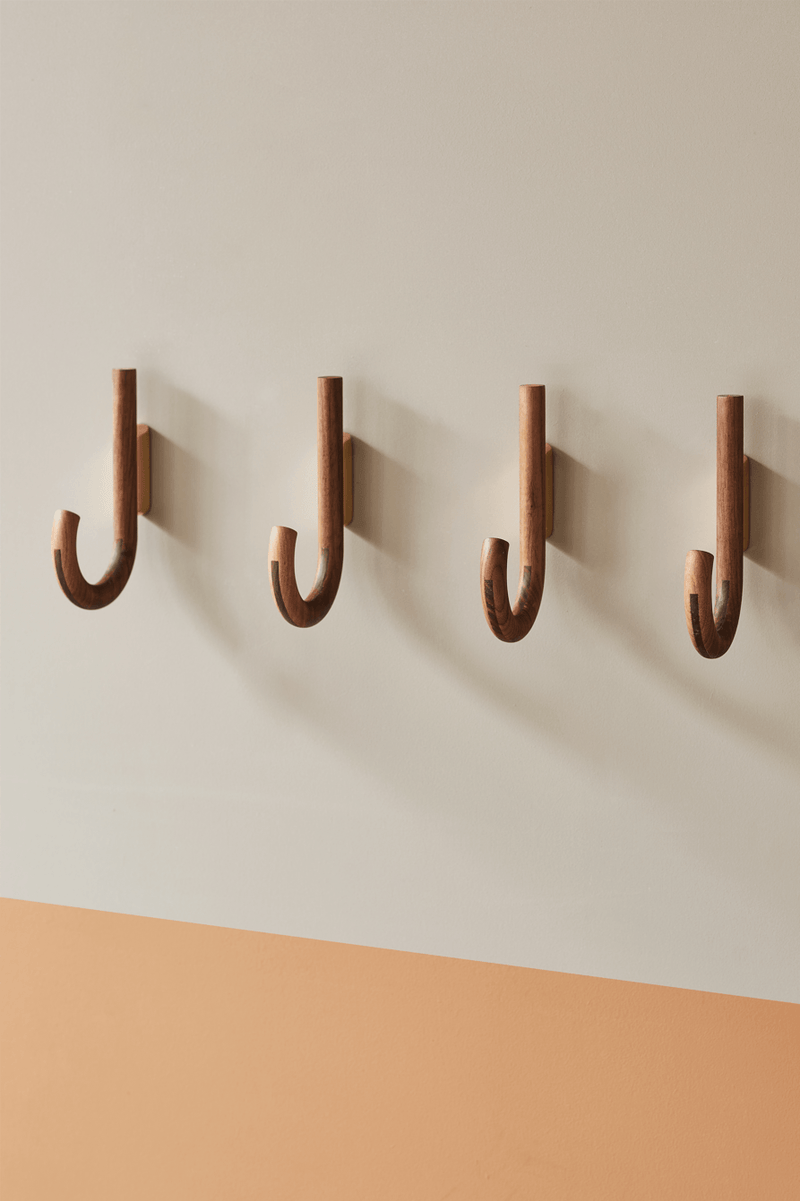 Hook Hanger - Set of 2 - Gejst - Storage + Organization - Oak - Brass - HORNE