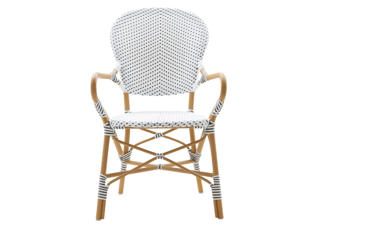 Isabell Arm Chair AluRattan - Sika Design - Outdoor Furniture - White / Cappuccino Dots - Almond - HORNE