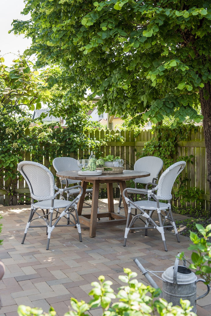 Isabell Arm Chair AluRattan - Sika Design - Outdoor Furniture - White / Cappuccino Dots - Almond - HORNE