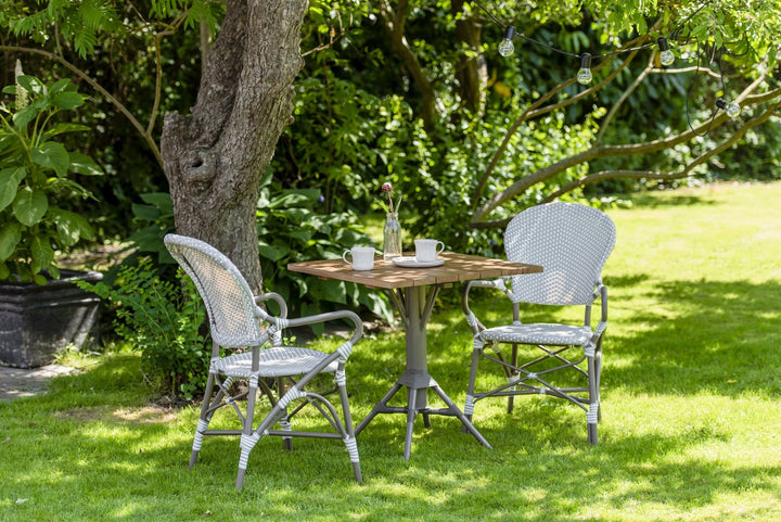 Isabell Arm Chair AluRattan - Sika Design - Outdoor Furniture - White / Cappuccino Dots - Almond - HORNE