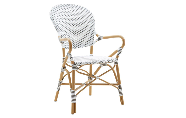 Isabell Arm Chair AluRattan - Sika Design - Outdoor Furniture - White / Cappuccino Dots - Almond - HORNE