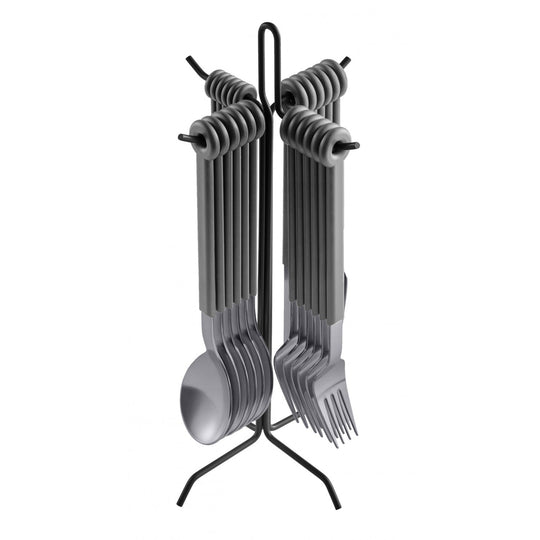 Mono Ring 24 +1 Cutlery Set Gray w/ Stand - Mono - Flatware + Serving Pieces - HORNE