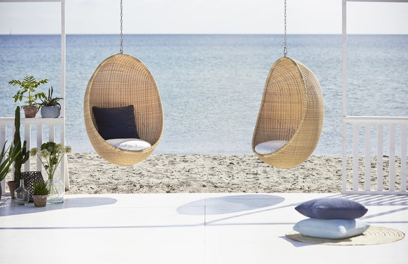 Nanna Ditzel Hanging Egg Chair Exterior - Sika Design - Outdoor Furniture - ArtFibre Natural - Sunbrella Sailcloth Seagull - With Chain - HORNE