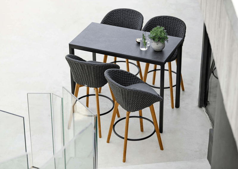 Peacock Bar Chair, Teak Legs - Cane Line - Outdoor Furniture - Add Grey Cushion - HORNE