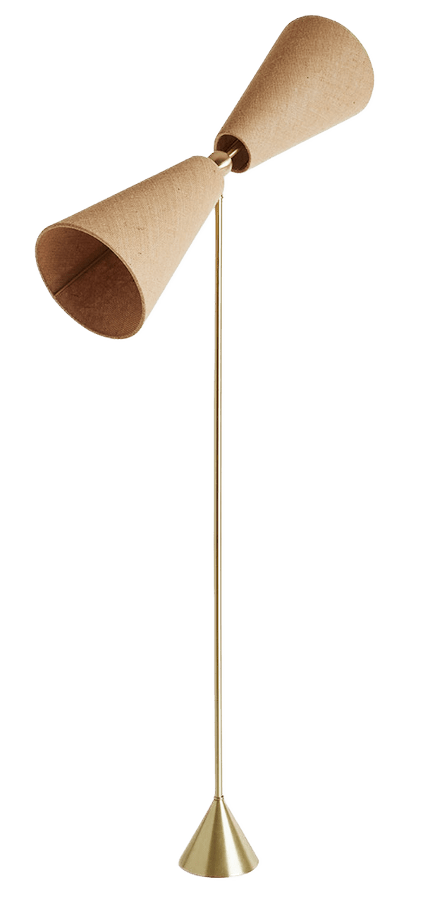 Pendolo Floor Lamp - Medium - Workstead - Floor Lamps - Natural Linen - Hewn Brass - Black Cord - HORNE