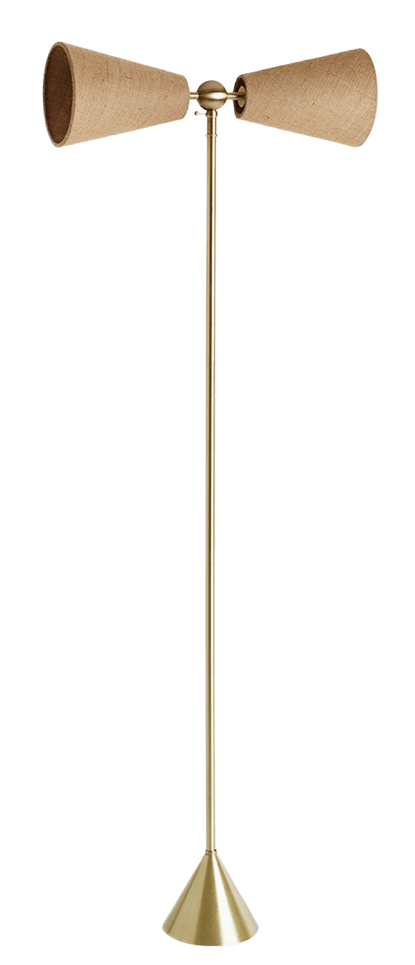 Pendolo Floor Lamp - Small - Workstead Floor Lamps - Natural Linen - Hewn Brass - Black Cord - HORNE