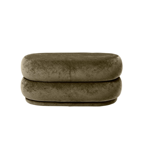 Pouf Oval Faded Velvet - Medium - Ferm Living - Stools + Benches + Ottomans - Forest - HORNE