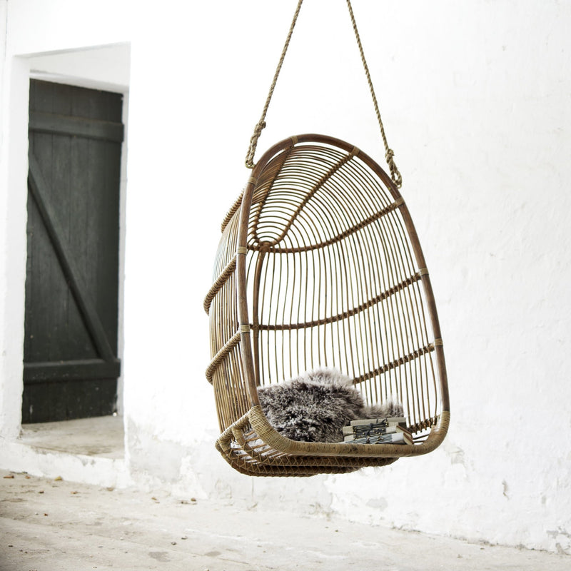 Renoir Rattan Hanging Swing Chair - Sika Design - Chairs - Antique - Tempotest White Canvas - HORNE