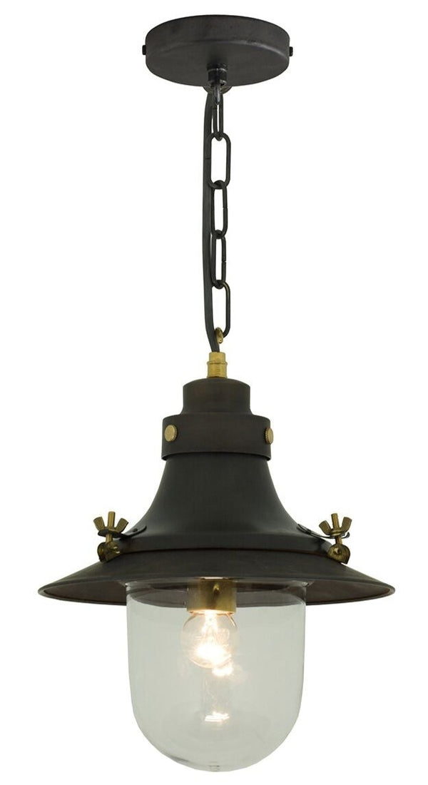 Ship's Small Deck Light Pendant - Davey Lighting - Pendants - Weathered Brass, Clear Glass - HORNE