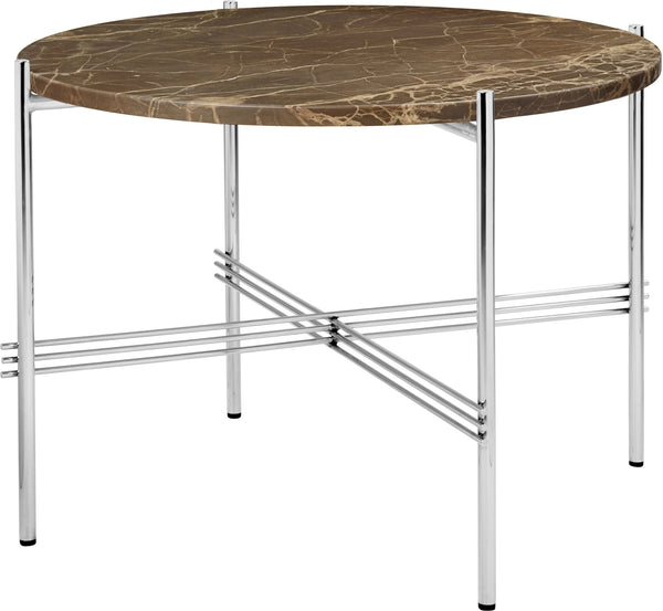 TS Coffee Table Round Ø 21.6 - Polished Steel - Gubi - Tables + Desks - Brown Emperador Marble - HORNE
