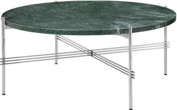 TS Coffee Table Round Ø 31.5 - Polished Steel - Gubi - Tables + Desks - Green Guatemala Marble - HORNE