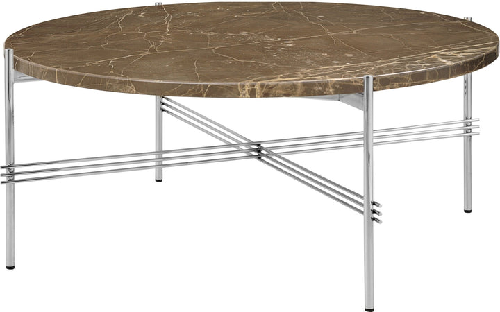 TS Coffee Table Round Ø 31.5 - Polished Steel - Gubi - Tables + Desks - Brown Emperador Marble - HORNE