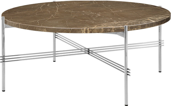 TS Coffee Table Round Ø 31.5 - Polished Steel - Gubi - Tables + Desks - Brown Emperador Marble - HORNE