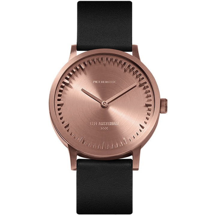 Tube Watch T32 - Leff Amsterdam - Clocks + Watches - Rose Gold Face - Black Leather Strap - HORNE