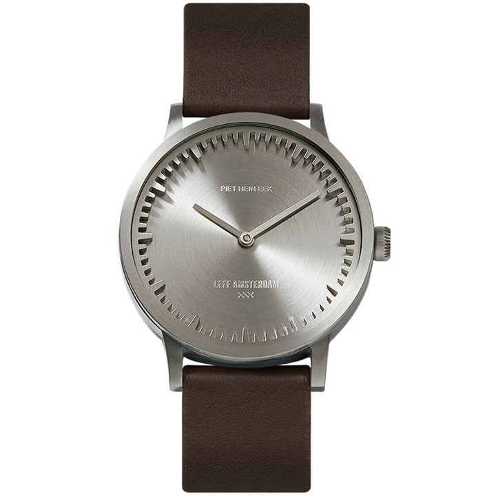 Tube Watch T32 - Leff Amsterdam - Clocks + Watches - Steel Face - Brown Leather Strap - HORNE