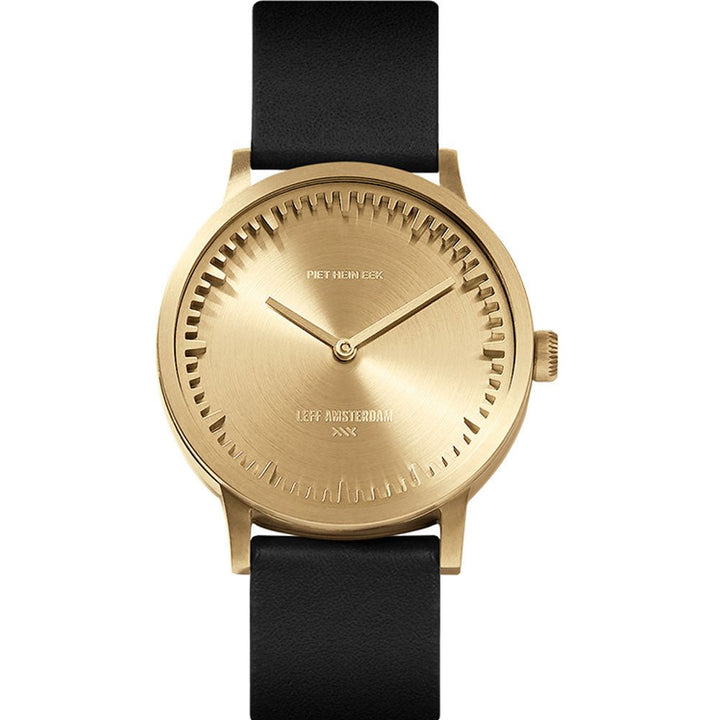 Tube Watch T32 - Leff Amsterdam - Clocks + Watches - Brass Face - Black Leather Strap - HORNE