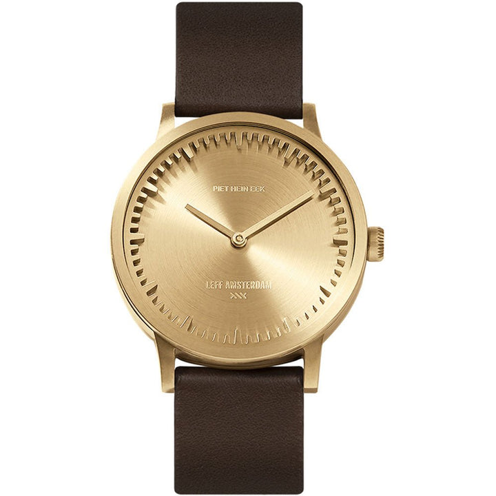 Tube Watch T32 - Leff Amsterdam - Clocks + Watches - Brass Face - Brown Leather Strap - HORNE