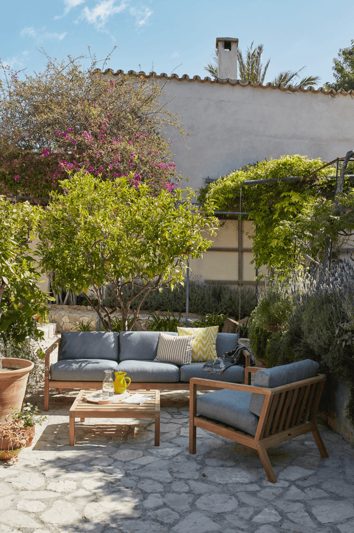 Virkelyst Sofa - Skagerak by Fritz Hansen - Outdoor Furniture - Teak / Sea Blue Stripe - HORNE